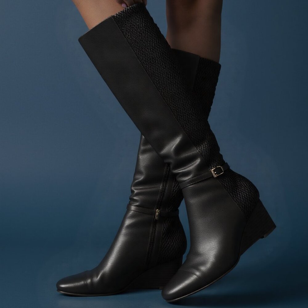 Cole Haan Women's Black 6.5 Knee High Stretch Wedge Boot